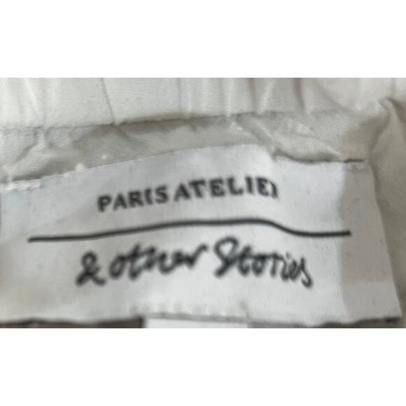 & Other Stories White Mini Dress Off Shoulder Jacquard Puff Sleeves Bardot SZ 4 - Picture 5 of 8